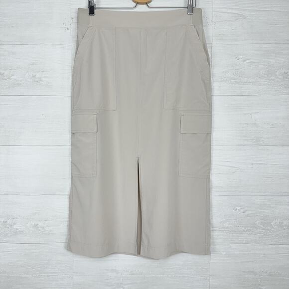 Athleta Cargo Midi Skirt Womens 12 Beige Brooklyn Heights High Rise Lightweight - Picture 14 of 15